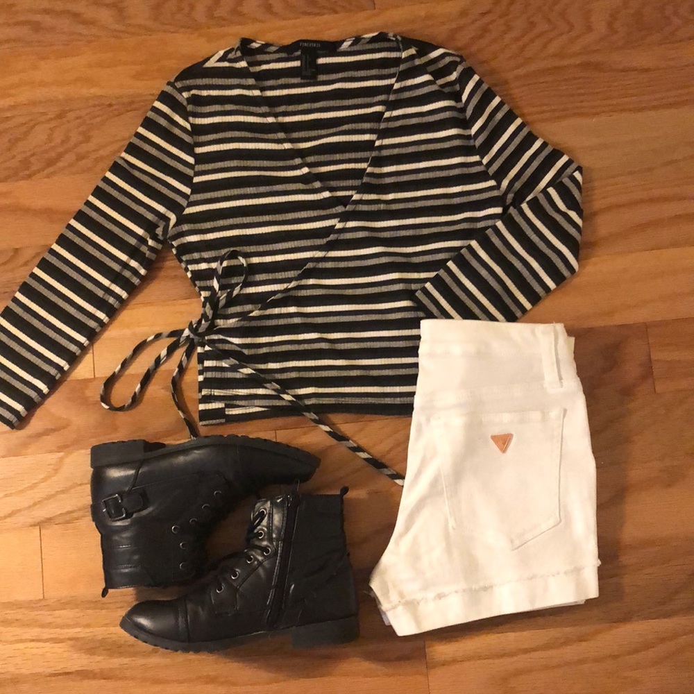 Forever 21 cross tie striped crop top